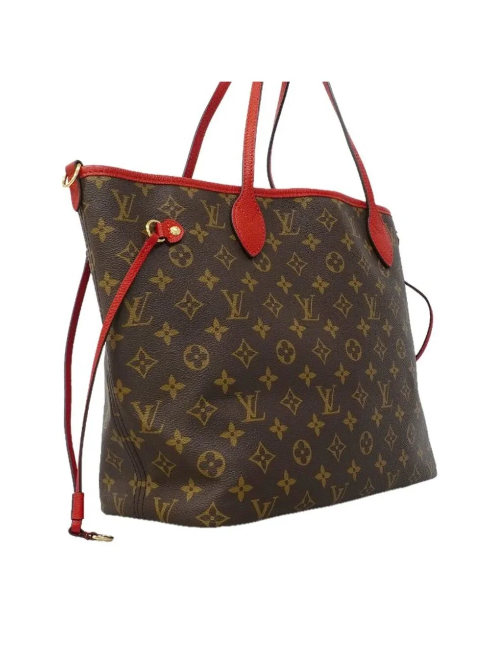Louis Vuitton Tote Monogram Neverfull Inside Out MM Brown Sari Red 2-Way